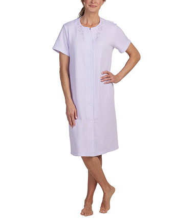 Women's Embroidered Short-Sleeve Snap Robe Miss Elaine