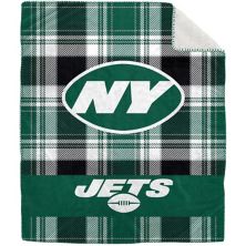Pegasus New York Jets 50&#34; x 60&#34; Plaid Flannel Sherpa Plush Blanket Pegasus