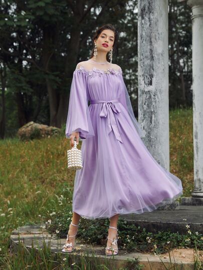 SHEIN X Dr.kholoud с аппликацией Цветочный принт Романтический Платье SHEIN