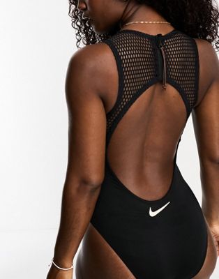 Черный купальник из сетчатой ткани с вырезом на спине Nike Swim Explore Wild Nike