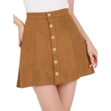 Women's Faux Suede Button Front A-Line Mini Skirt ALLEGRA K