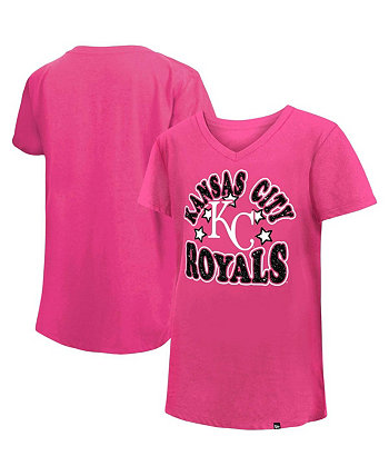 Girls Youth Pink Kansas City Royals Jersey Stars V-Neck T-shirt New Era