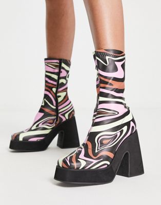 Heartbreak chunky platform sock boots in marble print Heartbreak