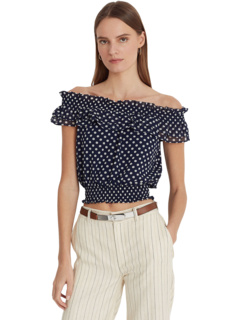 Блузка с открытыми плечами в горошек Ralph Lauren