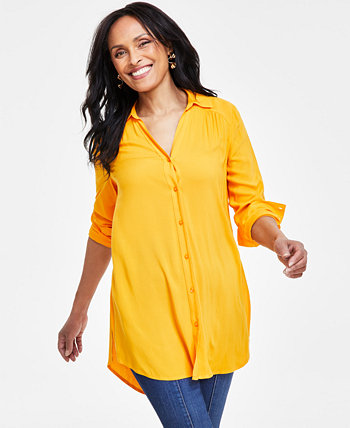 Женская длинная блузка на пуговицах с отворотами, созданная для Macy's I.N.C. International Concepts