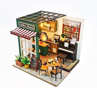 DIY Miniature Dollhouse Kit, Mini House Making Kit with Furnitures and Light, Tiny House Kit to Build for Adults, Hobby Craft Gift for Christmas Day, Coffee House Wefaouse