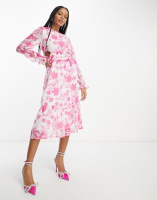 Шифоновое платье миди с бело-розовым цветочным принтом In The Style In The Style
