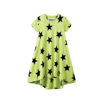 Маленькая девочка и усилитель; Платье-футболка с высоким и низким вырезом и принтом звезд для девочек Nununu