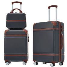 Hardside Spinner Luggage Set Of 3 Cosmetic Case With Tsa Lock Abrihome