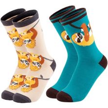 2-Pair Girls Crew Socks - Sloth Animal Print, Cute Kids Casual Socks Untamed Sox