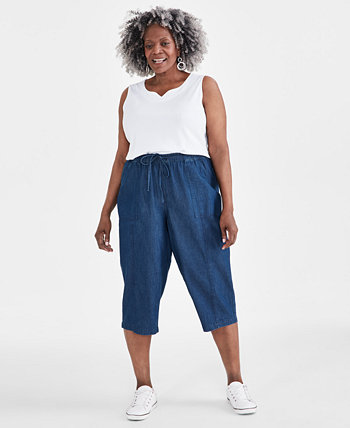 Plus Size Drawstring Chambray Capri Pants, Created for Macy's Style & Co