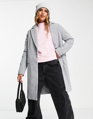 New Look formal lined button front coat in gray New Look