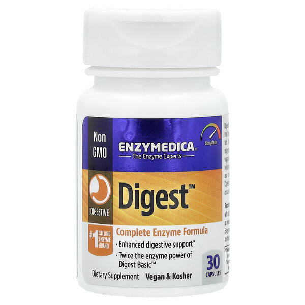 Digest, Комплексная формула ферментов, 30 капсул Enzymedica