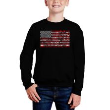 Fireworks American Flag - Boy's Word Art Crewneck Sweatshirt LA Pop Art