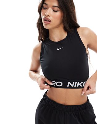 Nike Pro Training Dri-Fit 365 cropped tank in black & white Nike