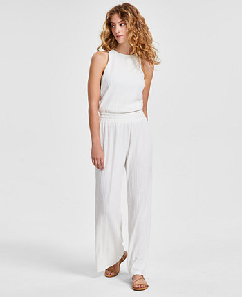 Women's Pull-On Textured Wide-Leg Pants, Exclusively at Macy's Bar III