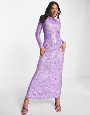 Jaded Rose Modest long sleeve maxi dress in purple sequin Jaded Rose