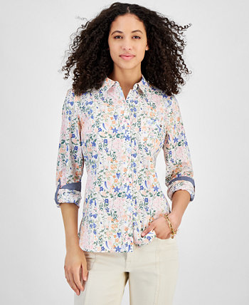 Women's Sea Garden Cotton Roll-Tab-Sleeve Shirt Tommy Hilfiger