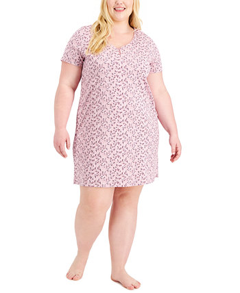 Plus Size Printed Cotton Essentials Chemise Nightgown, Created for Macy's Charter Club