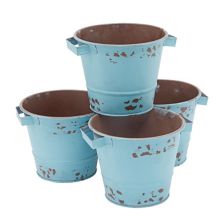 4 Pack Small Distressed Blue Metal Buckets, Rustic 4 Inch Tin Pails, Decorative Vintage Flower Pots for Gardening (5 x 4 In) Juvale