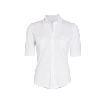 Stretch-Linen Button-Up Shirt Majestic Filatures