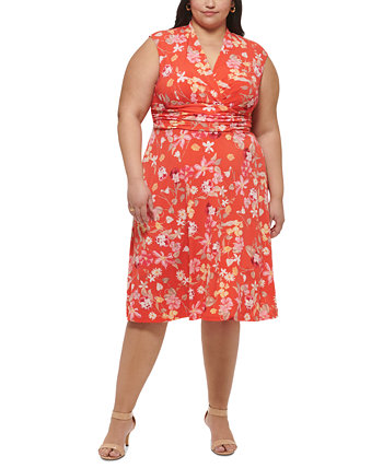 Платье миди с V-образным вырезом больших размеров с пышной юбкой Jessica Howard