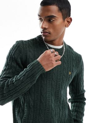Farah tassotti cable knit wool sweater in green Farah