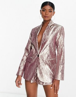 Серебристый костюмный пиджак с металлизированной талией ASOS DESIGN ASOS DESIGN