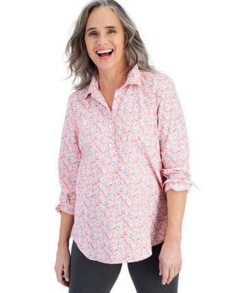 Женская хлопковая рубашка Popover с разрезом с принтом, созданная для Macy's Style & Co
