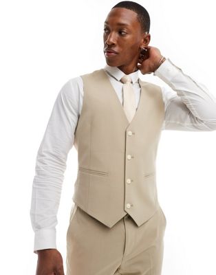 ASOS DESIGN skinny suit suit vest in stone ASOS DESIGN