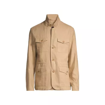 Linen Button-Front Jacket Michael Kors