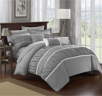 Кровать размера «king-size» Aero со складками и рюшами в сумке Комплект из 10 стеганых одеял, серый CHIC