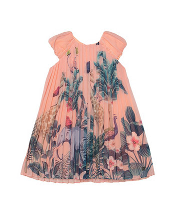 Плиссированное платье для девочек с принтом каймы персиково-розового цвета - Малыши|Детские Deux par Deux