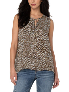 Sleeveless Tie Front Top w/ Shirred Back Liverpool