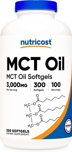 Мягкие капсулы с маслом МСТ Nutricost — 3000 мг — 300 мягких капсул Nutricost
