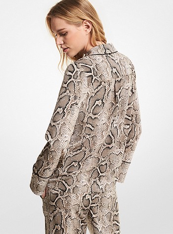 Пижамная рубашка из тисненого крепа со змеиным орнаментом Michael Kors