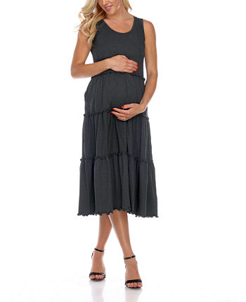 Многоярусное платье миди больших размеров с круглым вырезом для беременных White Mark