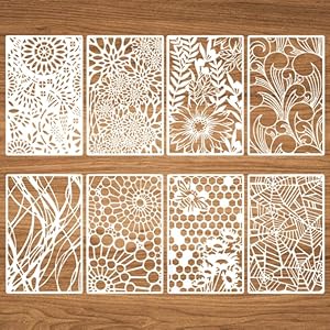 8pcs Texture Template for Art, 11x7.12in Reusable Stencils for Painting Flower Spider Web Media Wall DIY Paint Stencil Layered Spray Window Drawing Template Kit on Wood Crafts Furniture Gosknor