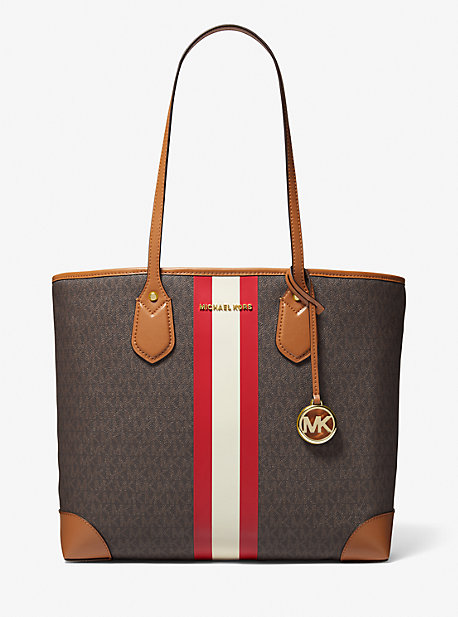Большая сумка-тоут в полоску с фирменным логотипом Eva Michael Kors