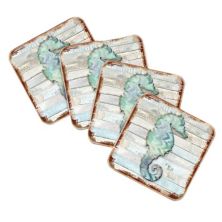 Seahorse Coastal Wooden Cork Coasters Gift Set of 4 by Nature Wonders Nature Wonders