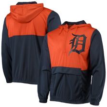 Мужская темно-синяя/оранжевая куртка Detroit Tigers Anorak с капюшоном и молнией до половины со швами Stitches