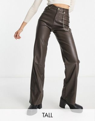 Коричневые широкие брюки из искусственной кожи с завышенной талией Only Tall Only Tall