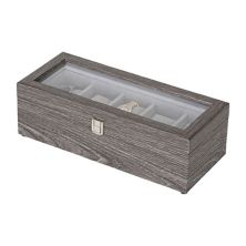 Деревянный ящик для хранения часов Mele & Co. Nolan со стеклянным верхом, серая отделка под дерево Mele Designs