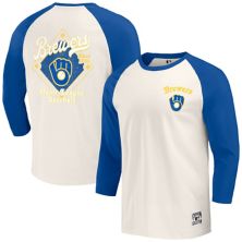 Men's Darius Rucker Collection by Fanatics Royal/White Milwaukee Brewers Cooperstown Collection Raglan 3/4-Sleeve T-Shirt Darius Rucker Collection by Fanatics