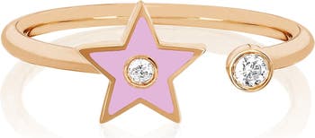 Кольцо с открытой звездой из 14-каратного золота с эмалью и бриллиантом — размер 7 — 0,06 карата EF Collection