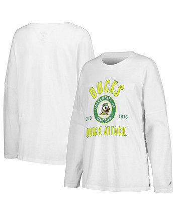 Женская белая рваная футболка большого размера с длинными рукавами Oregon Ducks Clothesline League Collegiate Wear