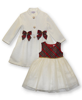 Комплект из блестящего трикотажного пальто в османском стиле для маленьких девочек и комплекта из блестящего тюлевого платья без рукавов Blueberi Boulevard