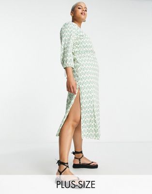 Свободное чайное платье миди Glamorous Curve с принтом в стиле ретро и завязками на спине GLAMOROUS