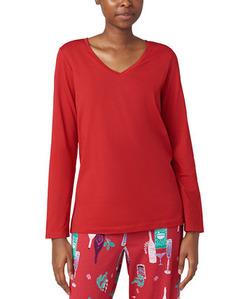 Women's Solid V-Neck Long-Sleeve Pajama Top HUE