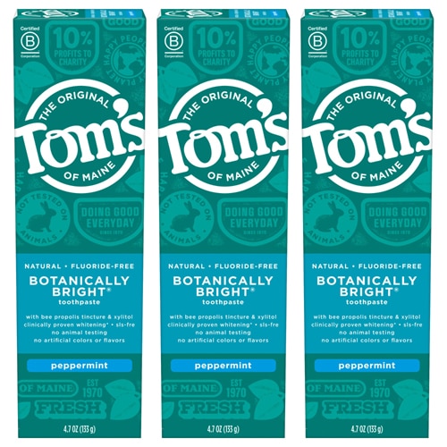 Tom's of Maine Botanically Bright Toothpaste без фтора и перечной мяты — 4,7 унции каждая / упаковка из 3 шт. Tom's of Maine